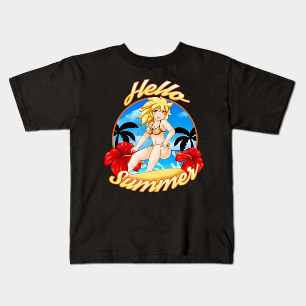 Anime Surfer Girl Kids T-Shirt by wildsidecomix